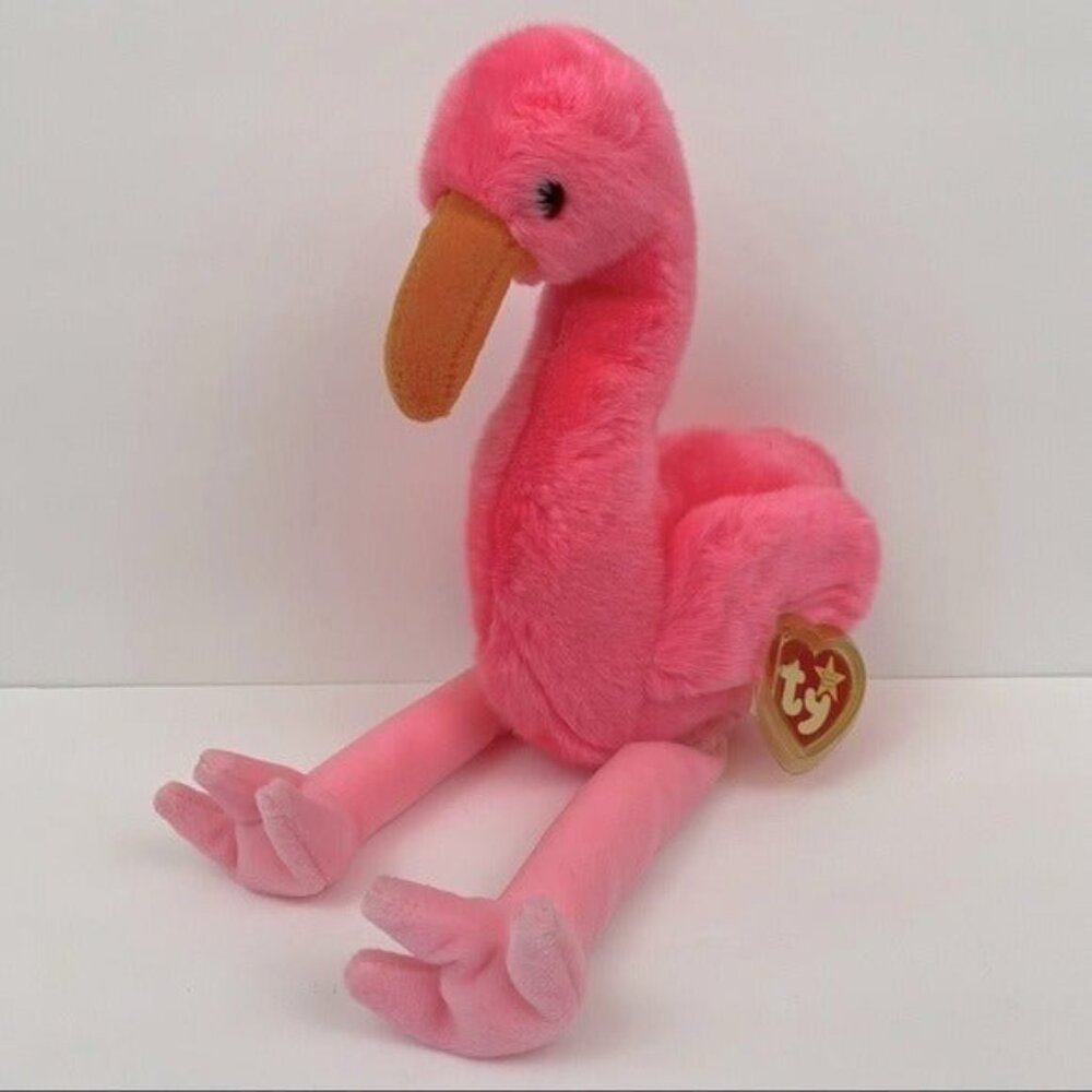 Ty Beanie Buddies Pinky Flamingo Bird Plush Pink Stuffed Animal Toy Collectible